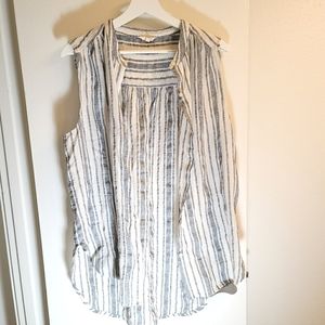 Lucky Brand Large Button Up Sleeveless Blouse with Blue Stripes Polo Top